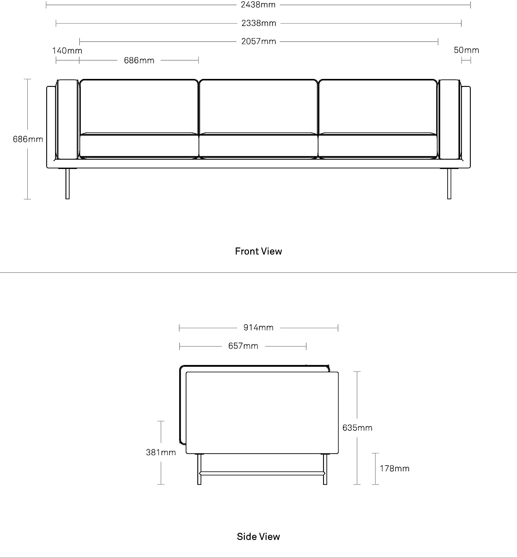 Bank 96 Sofa W Brass Legs Vern Grey