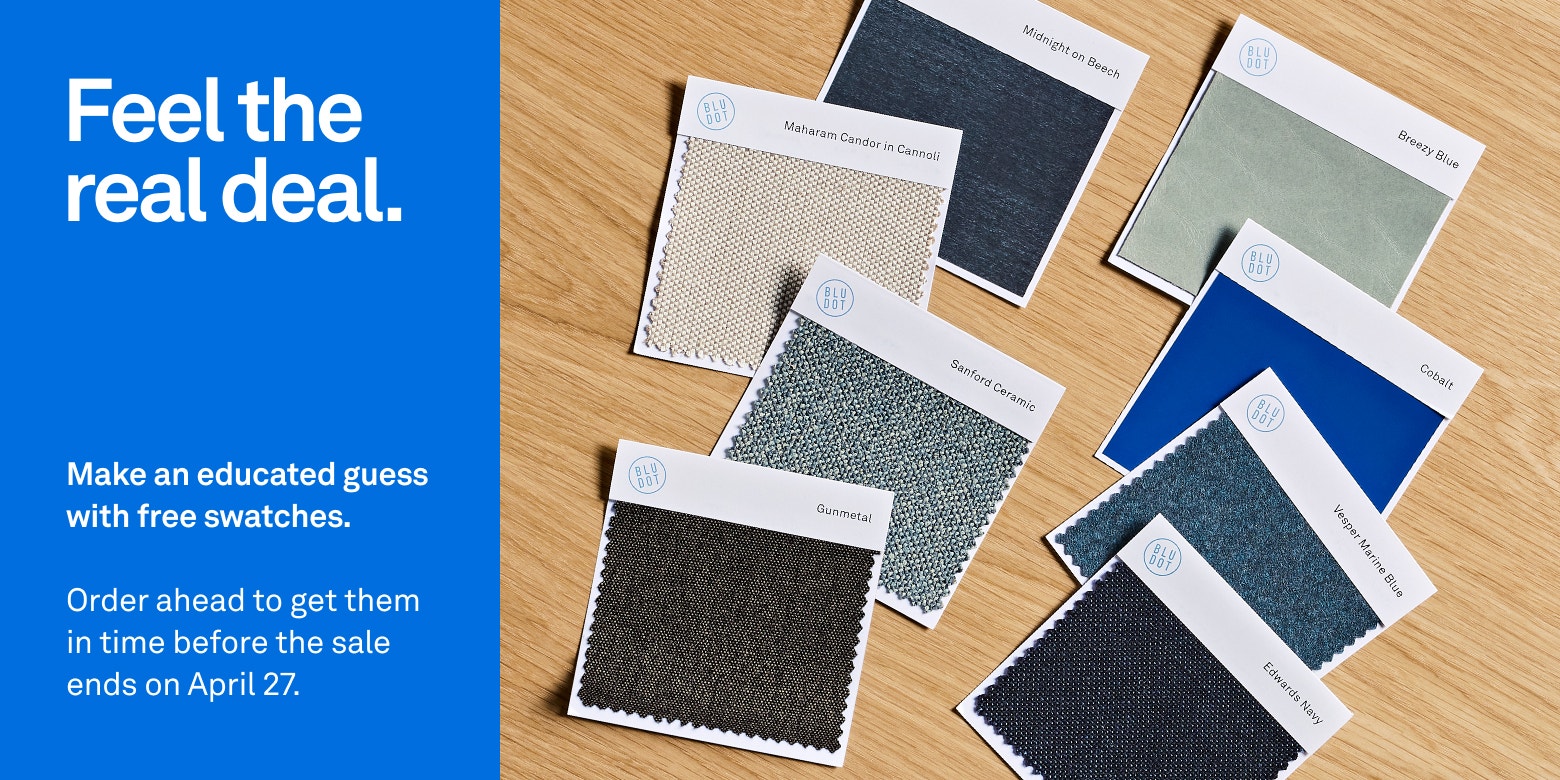 Happy sampling. Request a 1' x 1' rug sample and return it within 30 days for a full refund. We'll throw in a free return label to make it easy peasy. Image of multiple rugs overlapping.